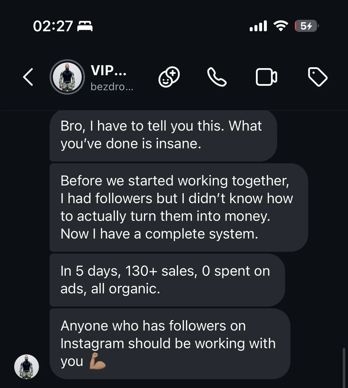 DM from Bezdrob — 100+ sales, all organic